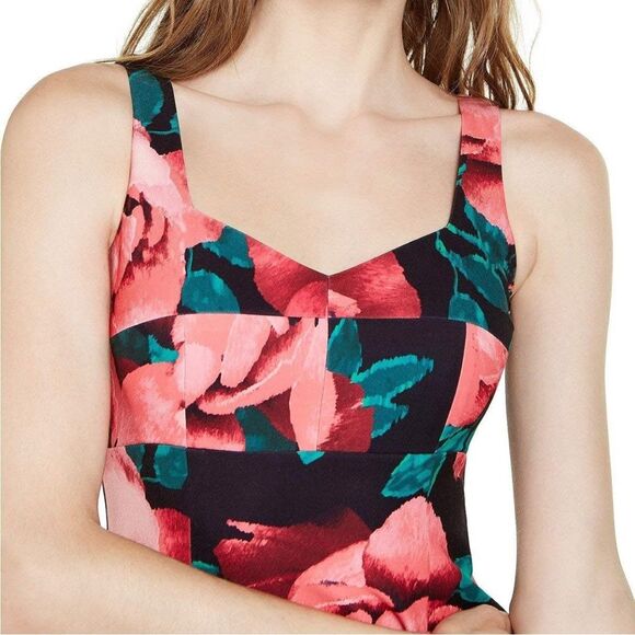 NWT Trina Turk Sleeveless Floral Midi Dress Pink Red Black Size 0 Wedding Guest - Picture 4 of 15